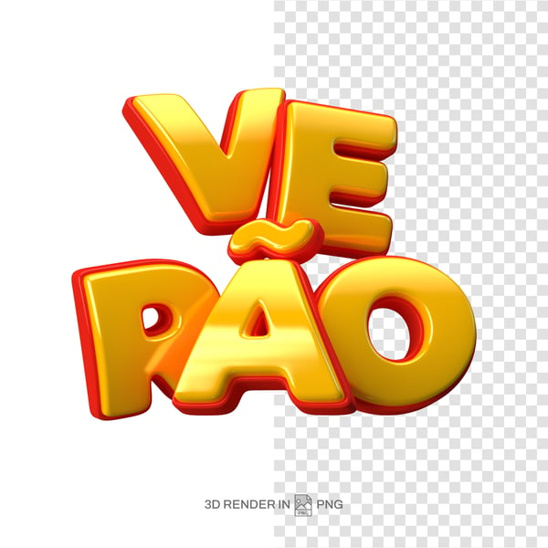 3D RENDER LETREO VERÃO VERMELHO AMARELO POSIÇÃO UM