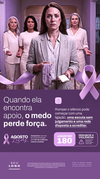 AGOSTO LILÁS CAMPANHA DE CONSCIENTIZAÇÃO E COMBATE PELO FIM DA VIOLÊNCIA CONTRA A MULHER STORY SOCIAL MEDIA PSD EDITÁVEL 4