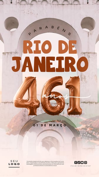 ANIVERSÁRIO DA CIDADE DO RIO DE JANEIRO PARABÉNS POR SEUS 461 ANOS STORY SOCIAL MEDIA PSD EDITÁVEL 2