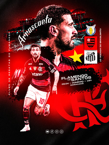 FLYER ESPORTIVO FLAMENGO ARRASCAETA CAMPEONATO BRASILEIRO PSD EDITÁVEL