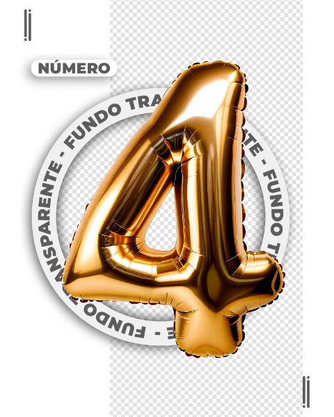 NÚMERO QUATRO DOURADO | FELIZ ANO NOVO | IMAGEM SEM FUNDO | PNG | PSD EDITÁVEL