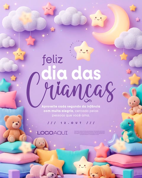 DIA DAS CRIANÇAS COM ELEMENTOS 3D SOCIAL MEDIA FLYER PSD EDITÁVEL