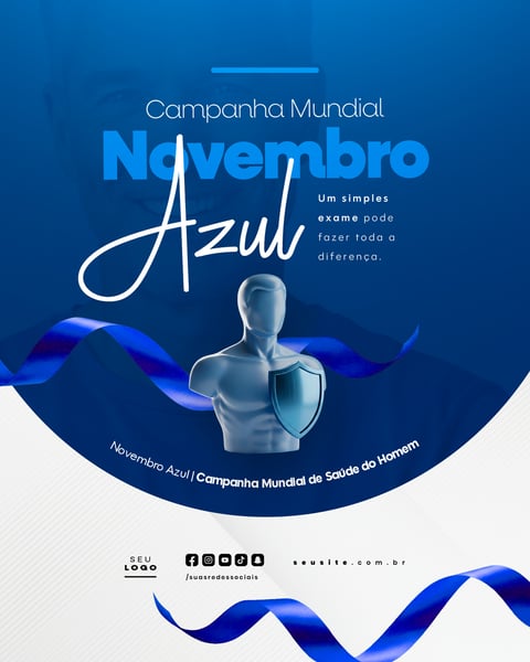 NOVEMBRO AZUL MÊS DE COMBATE AO CÂNCER DE PRÓSTATA CAMPANHA MUNDIAL DE SAÚDE SOCIAL MEDIA PSD EDITÁVEL 2