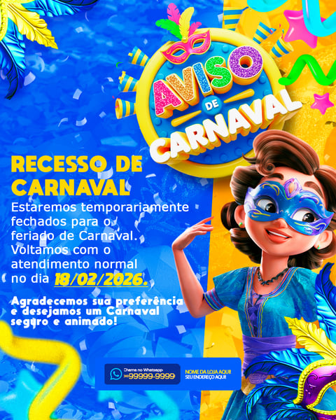 AVISO DE FERIADO PARA CARNAVAL MODELO 04 FEED