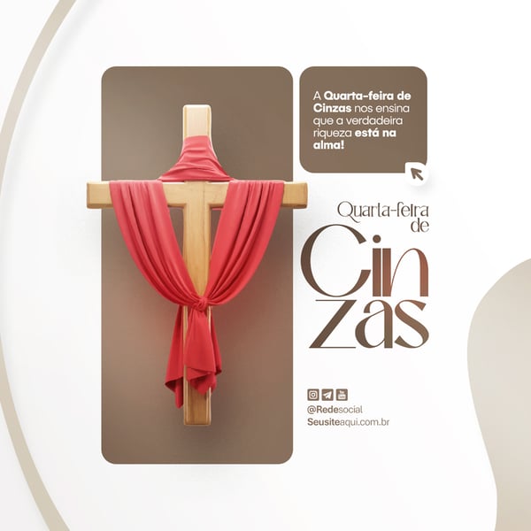 QUARTA-FEIRA DE CINZAS QUARESMA CRISTÃO CATÓLICO SOCIAL MEDIA PSD EDITÁVEL