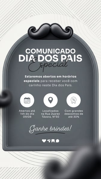 COMUNICADO IMPORTANTE DIA DOS PAIS AVISO HORÁRIO FUNCIONAMENTO STORY SOCIAL MEDIA PSD EDITÁVEL 6