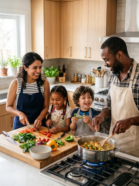 FAMÍLIA COZINHANDO JUNTOS NA COZINHA 1