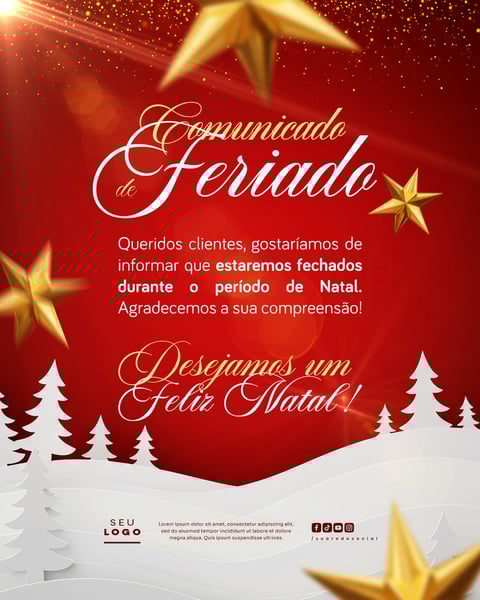 COMUNICADO DE NATAL AVISO ANÚNCIO RECESSO FERIADO SOCIAL MEDIA PSD EDITÁVEL 6