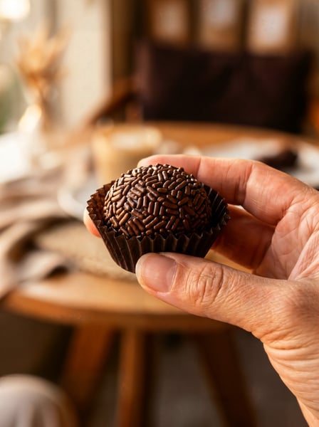 Mão segurando brigadeiro 3