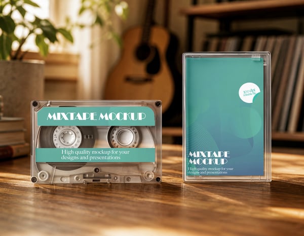 MOCKUP EDITÁVEL DE FITA CASSETE PSD