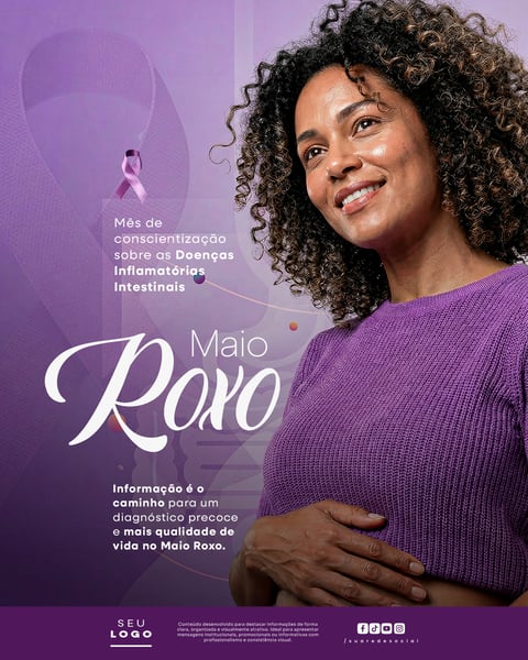 Maio Roxo Campanha de Conscientização sobre as Doenças Inflamatórias Intestinais DII Social Media PSD Editável 5