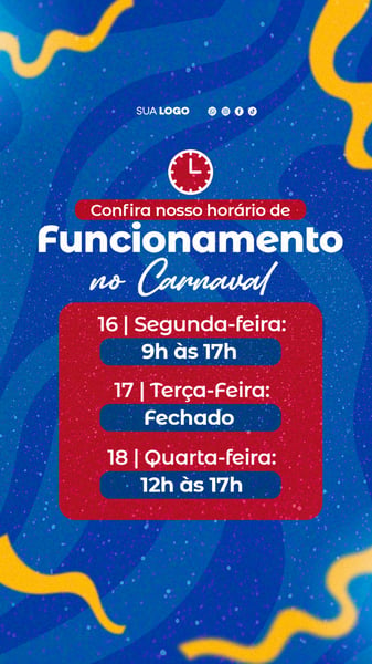 HORÁRIO DE FUNCIONAMENTO CARNAVAL STORY