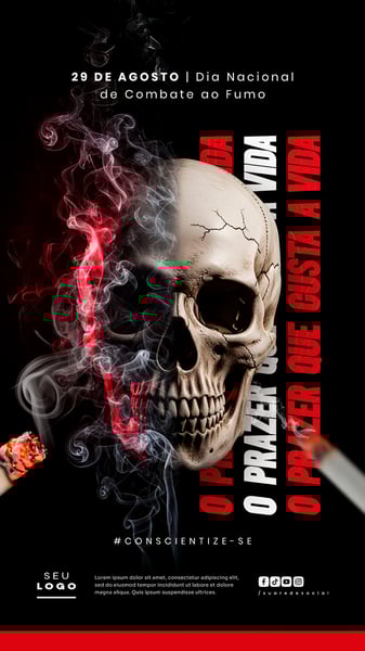 DIA NACIONAL DE COMBATE AO FUMO 29 DE AGOSTO SOCIAL MEDIA PSD EDITÁVEL STORY 6