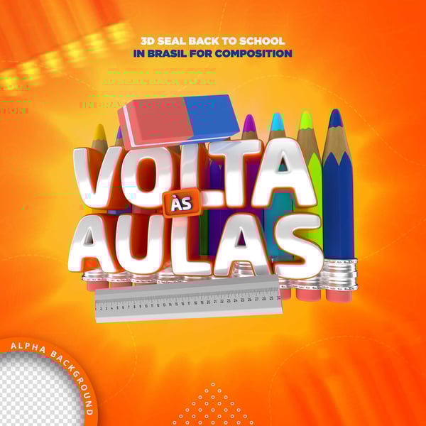 ELEMENTO 3D VOLTA ÀS AULAS MATERIAL ESCOLAR LÁPIS PNG