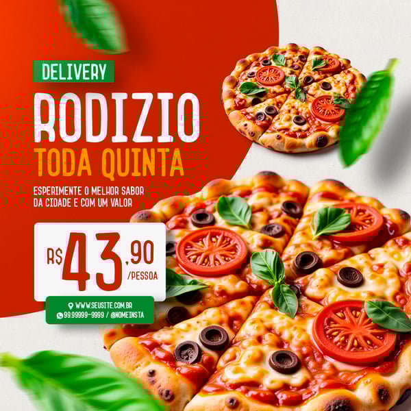 FEED RODIZIO DE PIZZA TODA QUINTA PIZZARIA SOCIAL MEDIA PSD EDITÁVEL