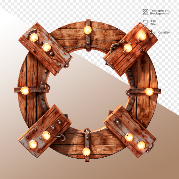 CÍRCULO DE MADEIRA COM LUZ - ELEMENTO 3D PARA COMPOSIÇÃO - WOOD
