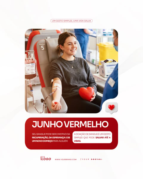 JUNHO VERMELHO CAMPANHA DOAÇÃO DE SANGUE SOCIAL MEDIA PSD EDITÁVEL 2