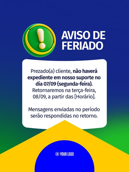 AVISO DE FERIADO INDEPENDÊNCIA DO BRASIL SOCIAL MEDIA FLYER PSD EDITÁVEL