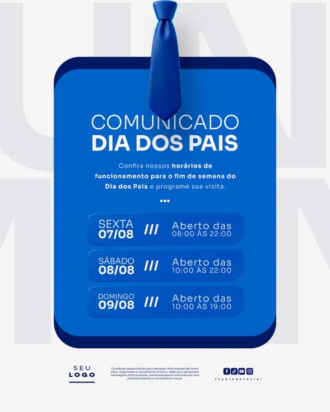 COMUNICADO IMPORTANTE DIA DOS PAIS AVISO HORÁRIO FUNCIONAMENTO SOCIAL MEDIA PSD EDITÁVEL 1