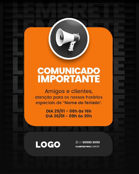 SOCIAL MEDIA PARA AVISOS E COMUNICADOS - LARANJA