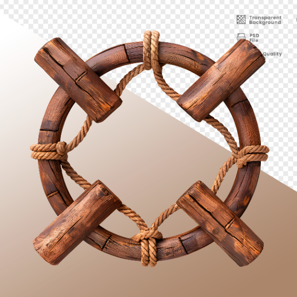 CÍRCULO MADEIRA E CORDA  ELEMENTO 3D PARA COMPOSIÇÃO - WOOD