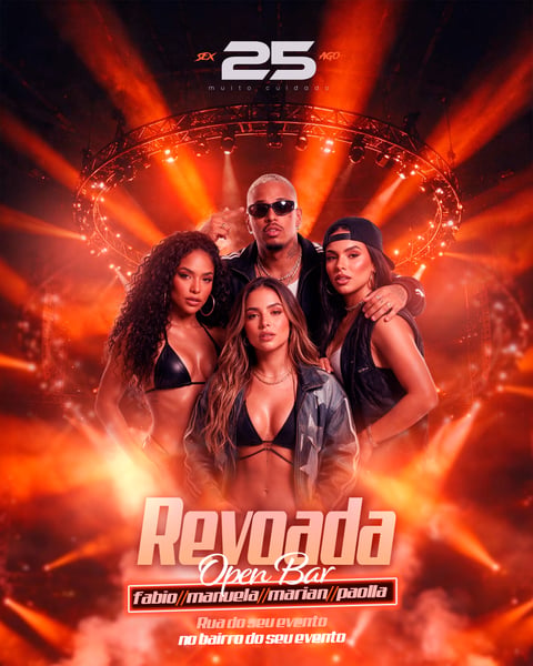 FLYER REVOADA OPEN BAR SHOW LARANJA LUZES PALCO FEED PSD EDITÁVEL