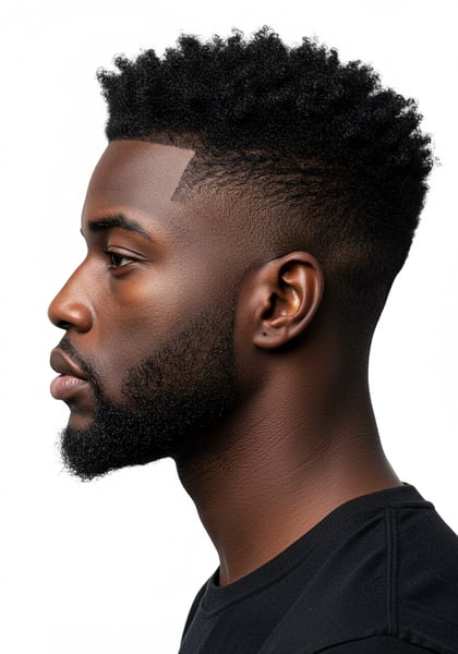 HOMEM NEGRO COM CORTE DEGRADÊ BLUSA VISTA DIREITA