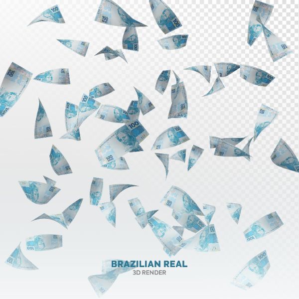 CHUVA DE DINHEIRO NOTAS DE 100 REAIS ELEMENTO 3D REALISTA