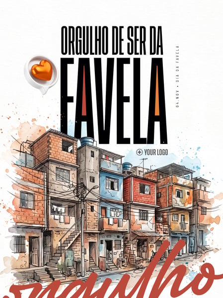 DIA DA FAVELA ORGULHO COM ILUSTRAÇÃO DE CASAS SOCIAL MEDIA FLYER PSD EDITÁVEL