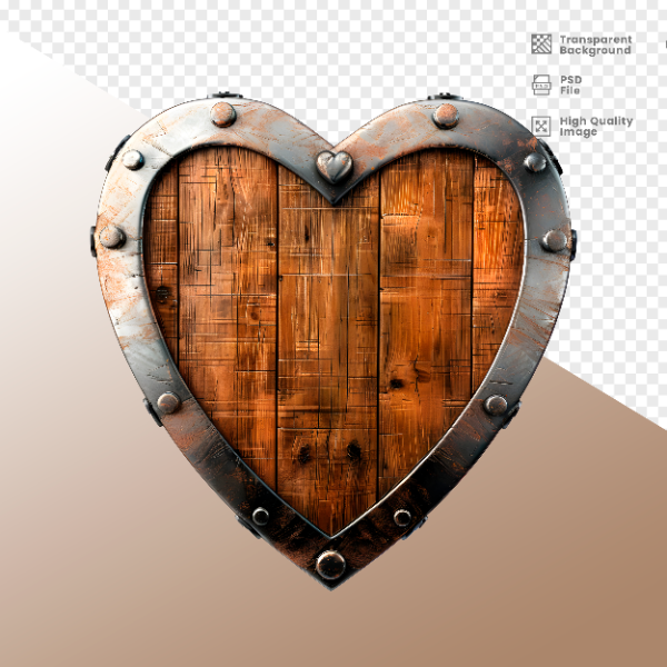 CORAÇÃO FERRO E MADEIRA  ELEMENTO 3D PARA COMPOSIÇÃO - HEART