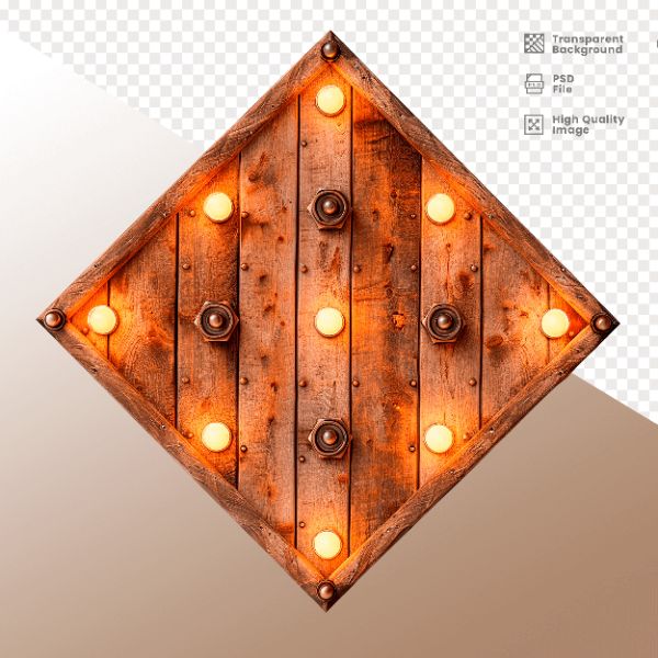 LOSANGO DE MADEIRA COM LUZ - ELEMENTO 3D PARA COMPOSIÇÃO