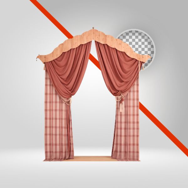 CORTINAS SÃO JOÃO 3D, ELEMENTO PNG, ARRAIÁ, FESTA JUNINA, JUNHO, FORRÓ, DECORAÇÃO PANO COLORIDO, ARCO DE MADEIRA, RURAL