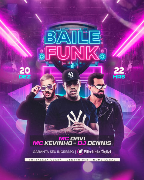 FLYER BAILE FUNK NEON - CORES ROSA E AZUL NEON - MCS - DJS - FUNK