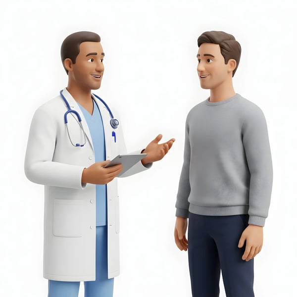 DOCTOR TALKING TO MALE PATIENT CLINIC