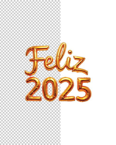 FELIZ 2025 DOURADO BALÃO PNG
