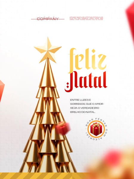 FELIZ NATAL ÁRVORE DOURADA SOCIAL MEDIA FLYER PSD EDITÁVEL