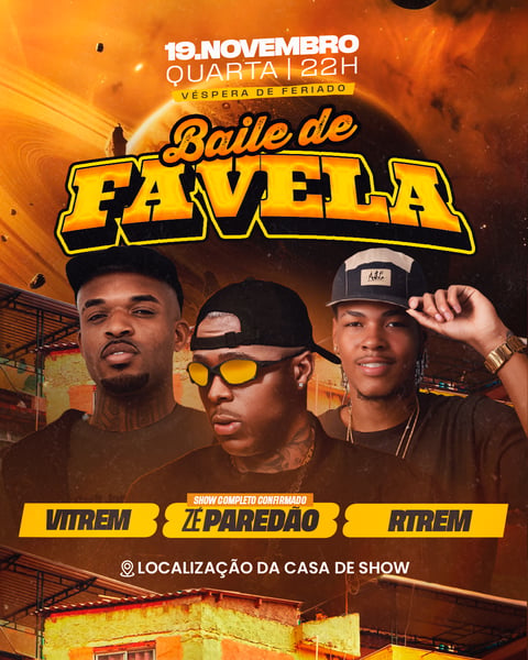 FLYER EVENTO BAILE DE FAVELA FEED PSD EDITÁVEL