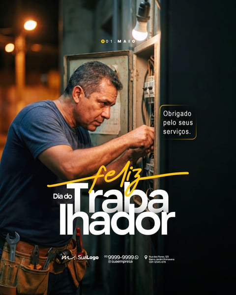 FELIZ DIA DO TRABALHADOR 01 DE MAIO PROFISSÕES SOCIAL MEDIA PSD EDITÁVEL 7