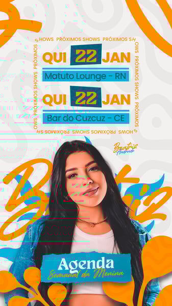 FLYER AGENDA SEMANAL BEATRIZ ANDRADE VERÃO 2026 STORY PSD EDITÁVEL STORY 26