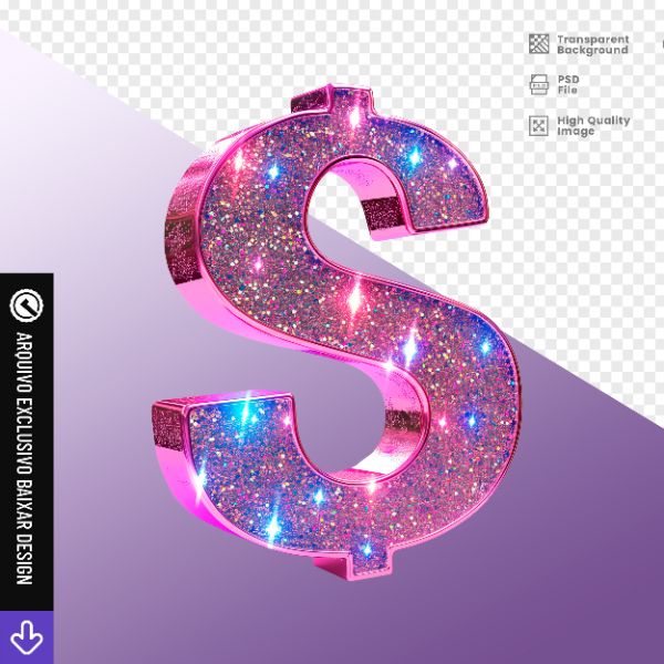SÍMBOLO DO DÓLAR COM GLITTER - ELEMENTO PARA COMPOSIÇÃO