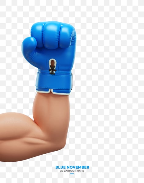 Mão Cartoon Vestindo Luva de Boxe Azul Elemento 3D PNG Transparente