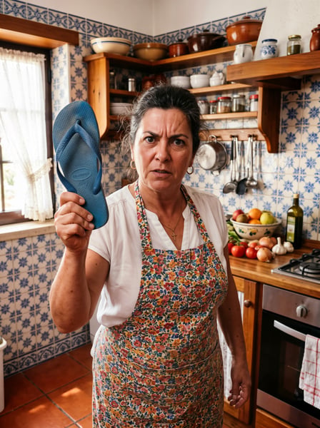 Mãe COZINHEIRA COM SEU CHINELO HAVAIANAS NAS MÃOS 02