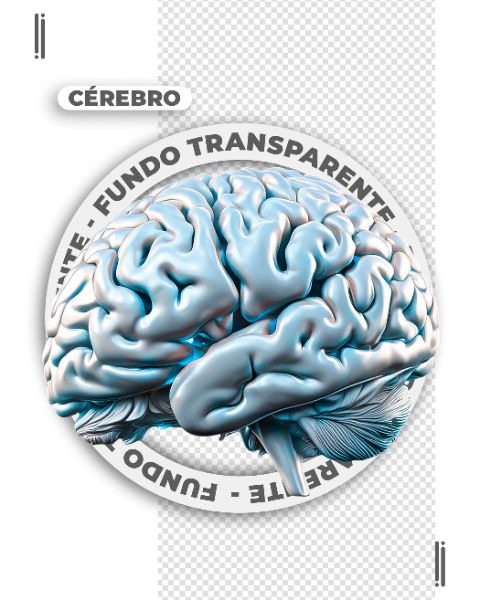 CÉREBRO 3D BRANCO COM DETALHES EM AZUL | IMAGEM SEM FUNDO | PSD EDITÁVEL