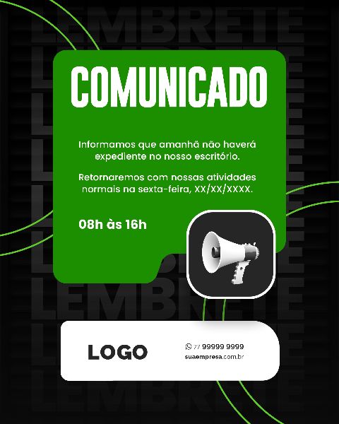 SOCIAL MEDIA PARA AVISOS E COMUNICADOS - VERDE