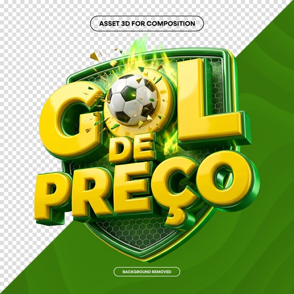 SELO 3D IA GOL DE PREÇO JOGO BRASIL COPA SOCIAL MEDIA PNG