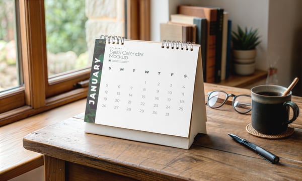 CALENDÁRIO DE MESA PSD EDITÁVEL MOCKUP