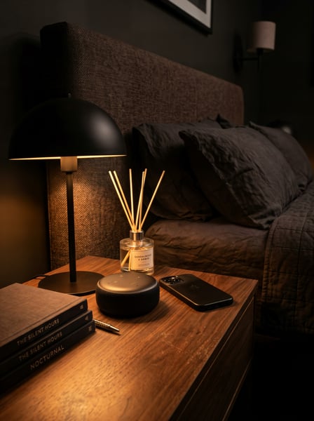 CABECEIRA DE CAMA COM APENAS A LUZ DO ABAJUR 2