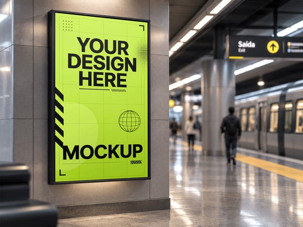 TELA DIGITAL MOCKUP NO METRO DISPLAY DE PLATAFORMA EM CLOSE