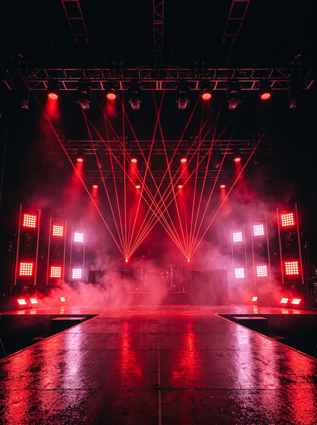 PALCO VAZIO COM LASERS VERMELHOS CRUZADOS E FUMAÇA