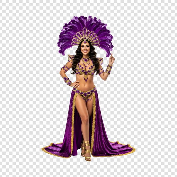 MULHER MORENA BONITA COM FANTASIA DO CARNAVAL ROXO 3